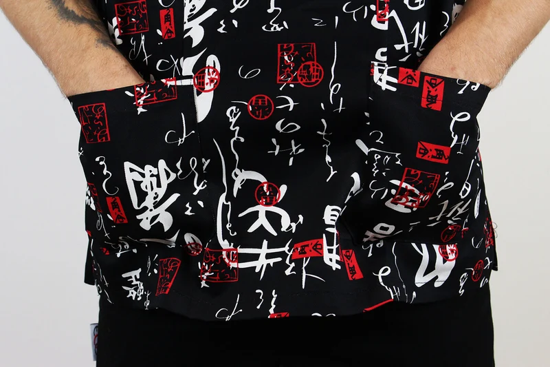 Veste de cuisine unisexe Egochef Leonardo caractères japonais 100% coton à manches courtes