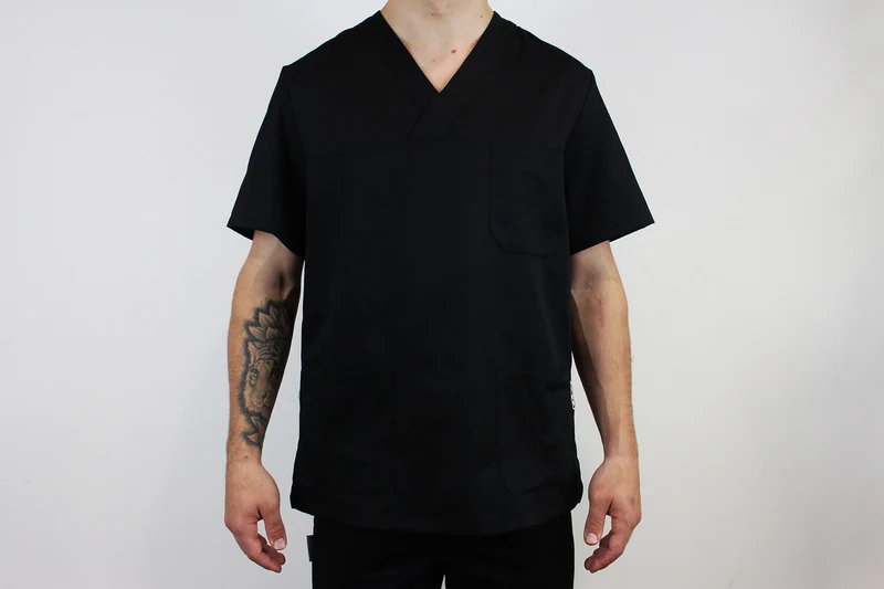 Veste de cuisine unisexe Egochef Leonardo noire polyester et coton à manches courtes