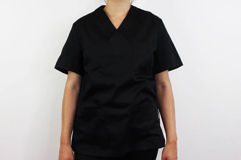 Veste de cuisine unisexe Egochef Leonardo noire polyester et coton à manches courtes