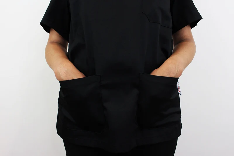 Veste de cuisine unisexe Egochef Leonardo noire polyester et coton à manches courtes