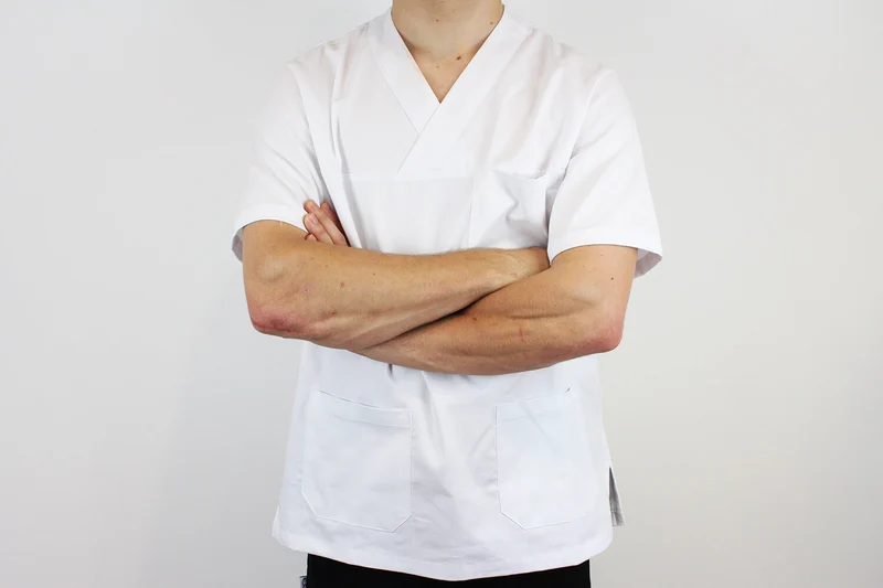 Veste de cuisine unisexe Egochef Leonardo blanche 100% coton à manches courtes
