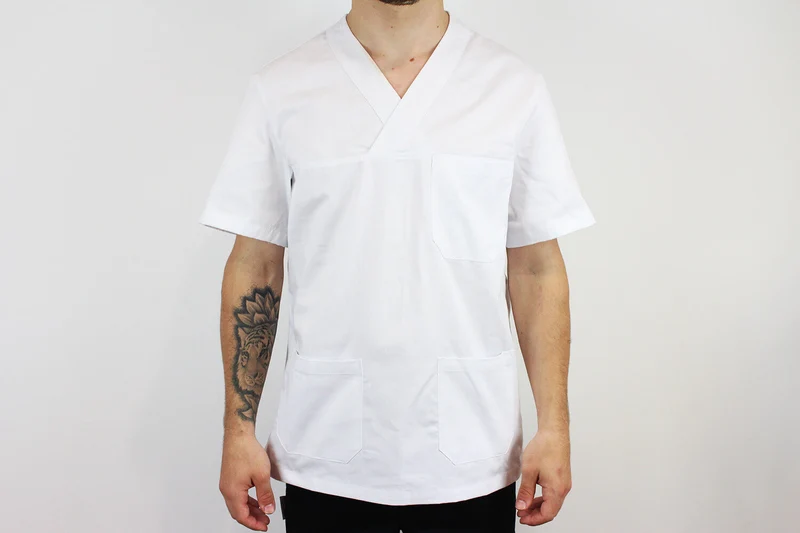 Veste de cuisine unisexe Egochef Leonardo blanche 100% coton à manches courtes
