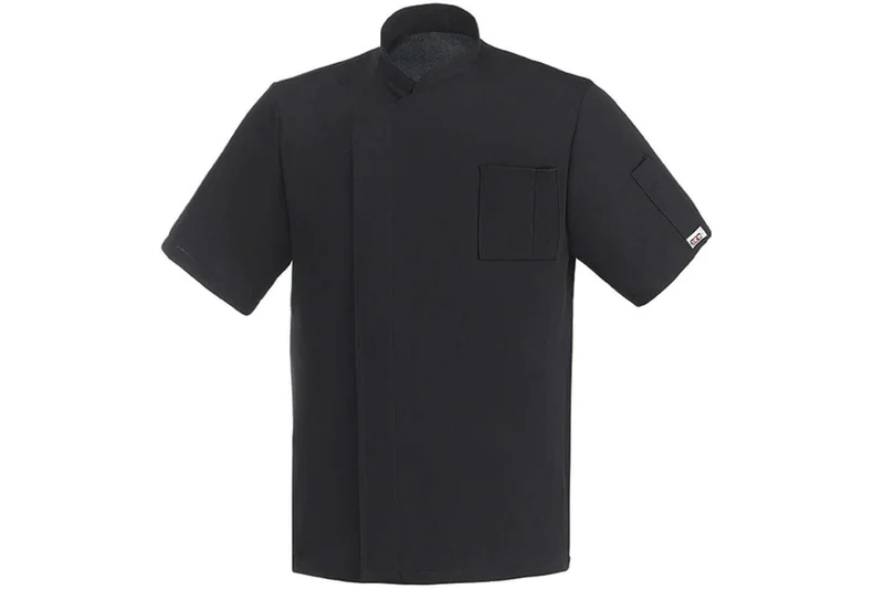 Veste de cuisine unisexe Egochef Pizzaiolo noire 100% Air Plus à manches courtes
