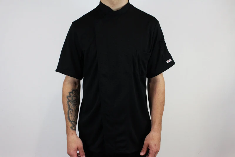 Veste de cuisine unisexe Egochef Pizzaiolo noire 100% Air Plus à manches courtes