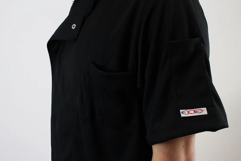 Veste de cuisine unisexe Egochef Pizzaiolo noire 100% Air Plus à manches courtes