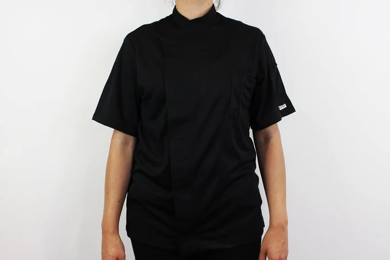 Veste de cuisine unisexe Egochef Pizzaiolo noire 100% Air Plus à manches courtes