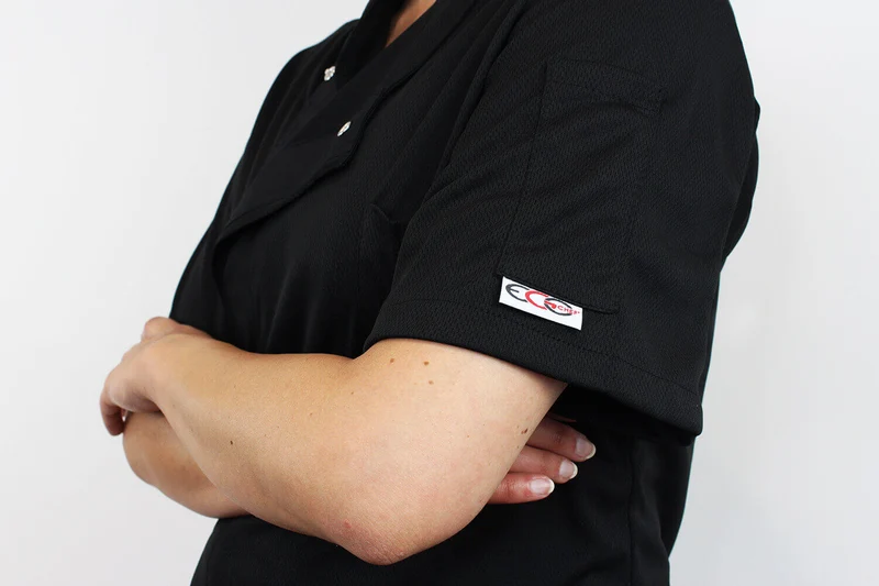 Veste de cuisine unisexe Egochef Pizzaiolo noire 100% Air Plus à manches courtes