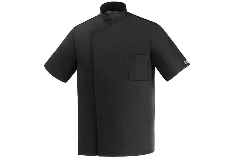 Veste de cuisine unisexe Egochef Ottavio Air Plus noire 100% microfibre à manches courtes