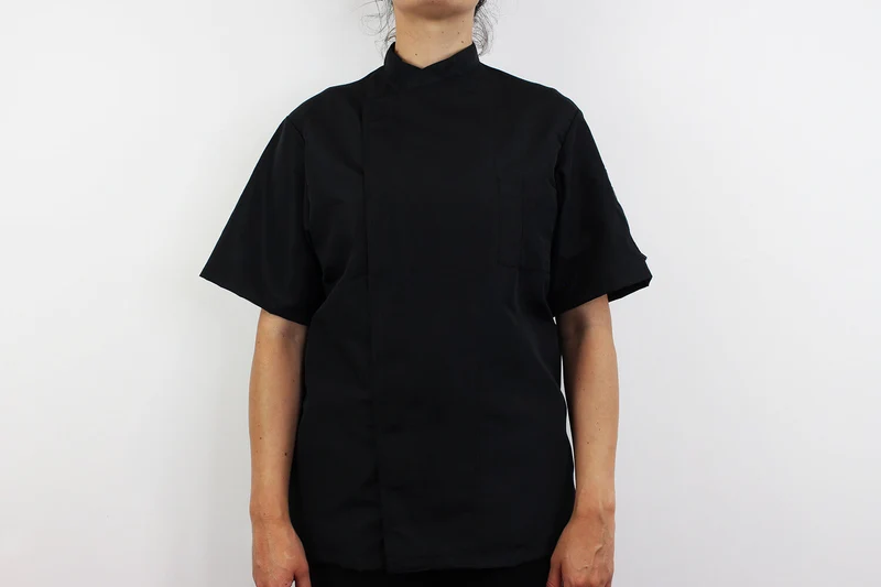 Veste de cuisine unisexe Egochef Ottavio Air Plus noire 100% microfibre à manches courtes