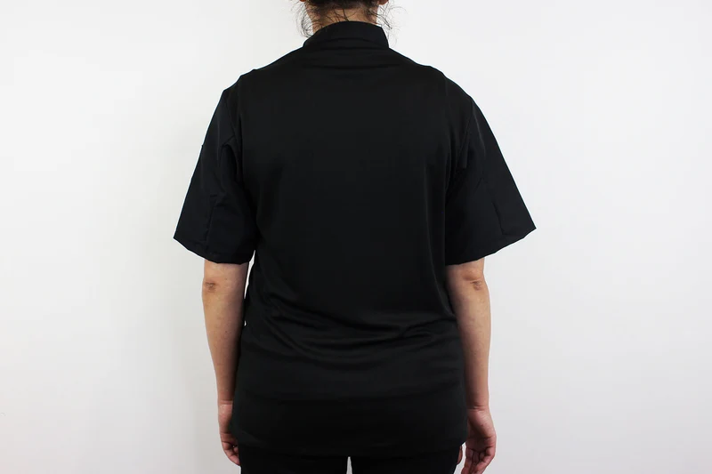 Veste de cuisine unisexe Egochef Ottavio Air Plus noire 100% microfibre à manches courtes