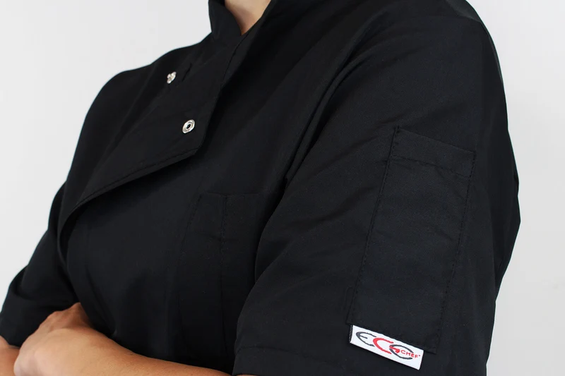Veste de cuisine unisexe Egochef Ottavio Air Plus noire 100% microfibre à manches courtes
