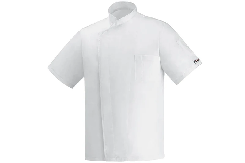 Veste de cuisine unisexe Egochef Ottavio Air Plus blanche 100% microfibre à manches courtes