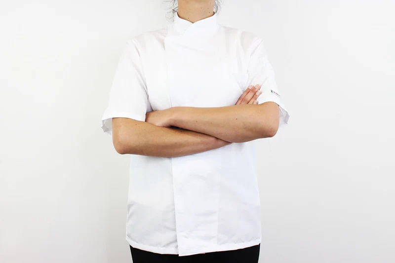 Veste de cuisine unisexe Egochef Ottavio Air Plus blanche 100% microfibre à manches courtes