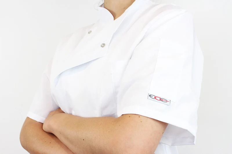 Veste de cuisine unisexe Egochef Ottavio Air Plus blanche 100% microfibre à manches courtes