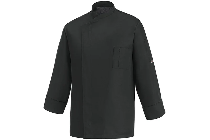 Veste de cuisine unisexe Egochef Ottavio Air Plus noire 100% microfibre à manches longues