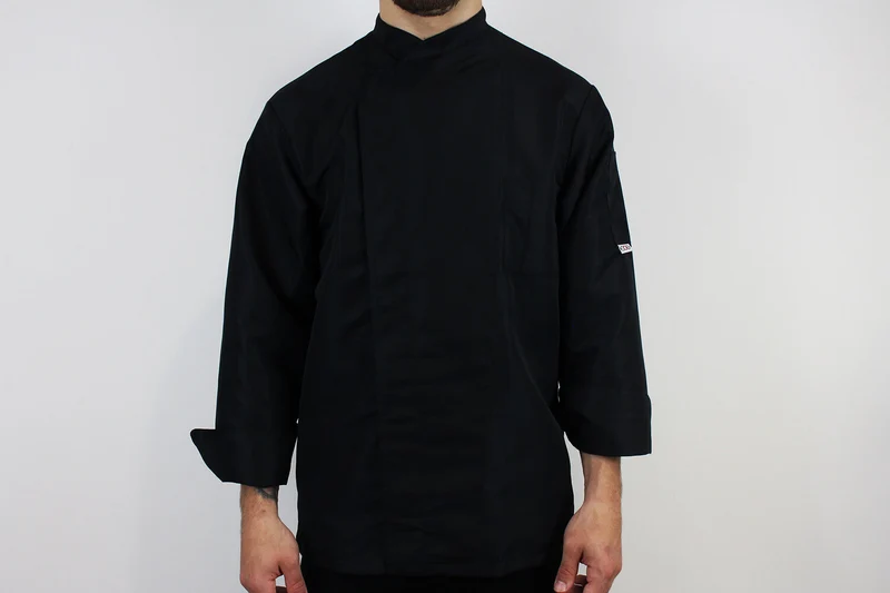 Veste de cuisine unisexe Egochef Ottavio Air Plus noire 100% microfibre à manches longues