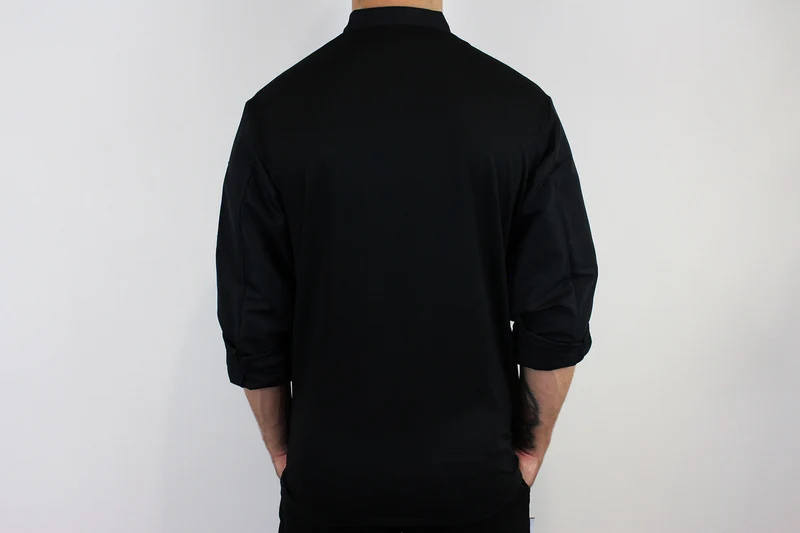 Veste de cuisine unisexe Egochef Ottavio Air Plus noire 100% microfibre à manches longues