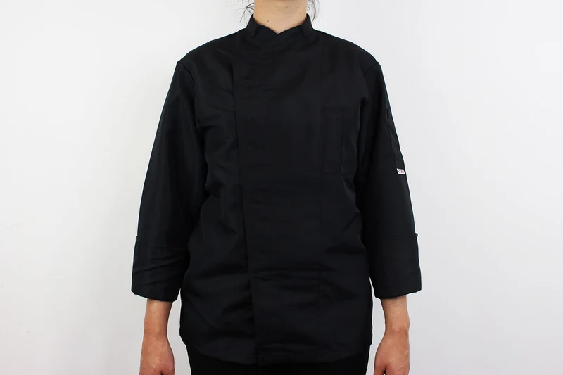 Veste de cuisine unisexe Egochef Ottavio Air Plus noire 100% microfibre à manches longues
