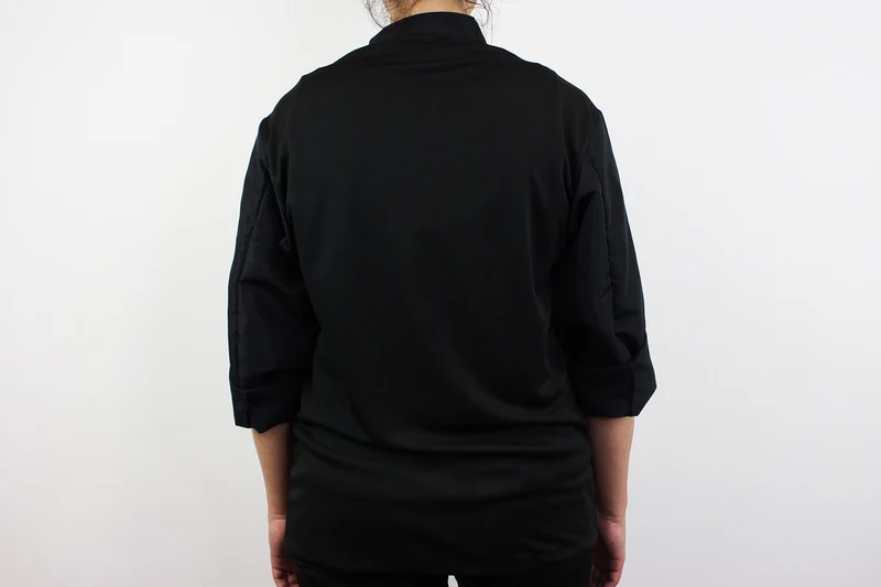 Veste de cuisine unisexe Egochef Ottavio Air Plus noire 100% microfibre à manches longues