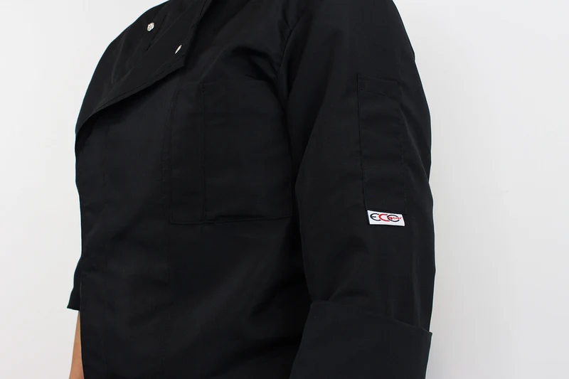 Veste de cuisine unisexe Egochef Ottavio Air Plus noire 100% microfibre à manches longues