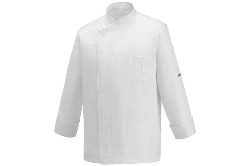 Veste de cuisine unisexe Egochef Ottavio Air Plus blanche 100% microfibre à manches longues