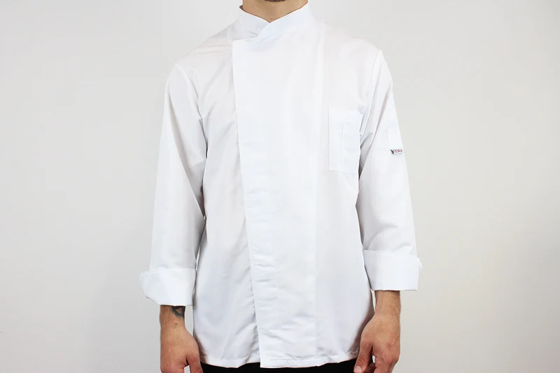 Veste de cuisine unisexe Egochef Ottavio Air Plus blanche 100% microfibre à manches longues