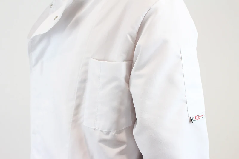 Veste de cuisine unisexe Egochef Ottavio Air Plus blanche 100% microfibre à manches longues