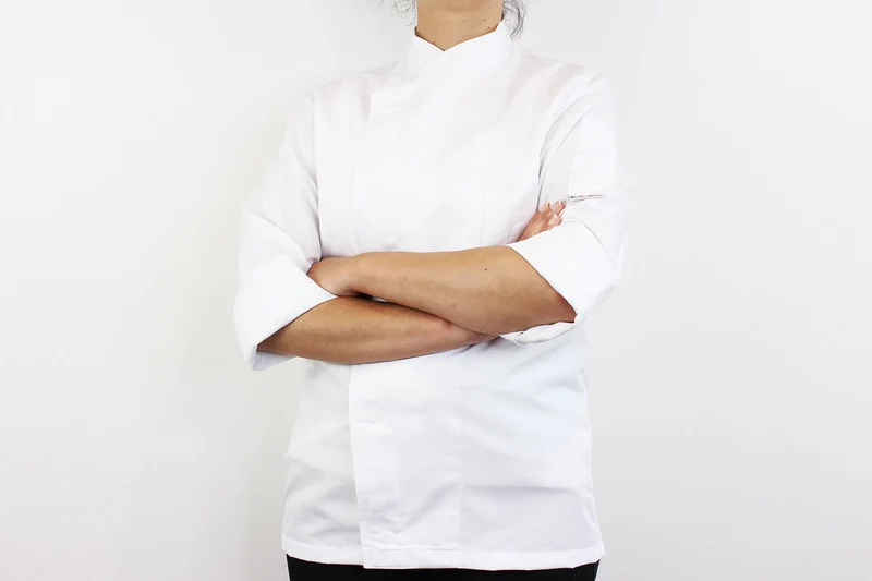 Veste de cuisine unisexe Egochef Ottavio Air Plus blanche 100% microfibre à manches longues