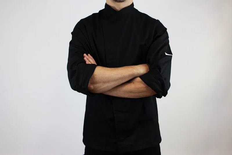 Veste de cuisine unisexe Egochef Cheap Air Plus noire polyester et coton à manches longues