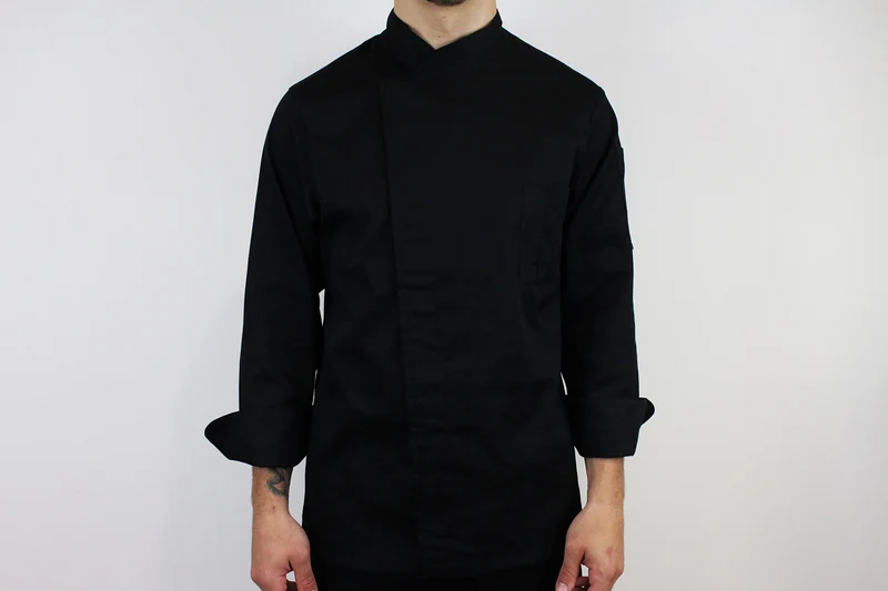 Veste de cuisine unisexe Egochef Cheap Air Plus noire polyester et coton à manches longues