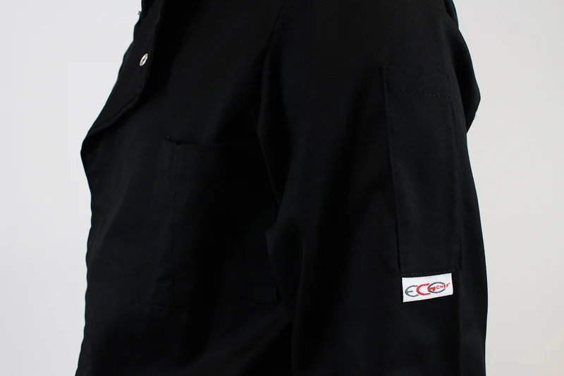 Veste de cuisine unisexe Egochef Cheap Air Plus noire polyester et coton à manches longues