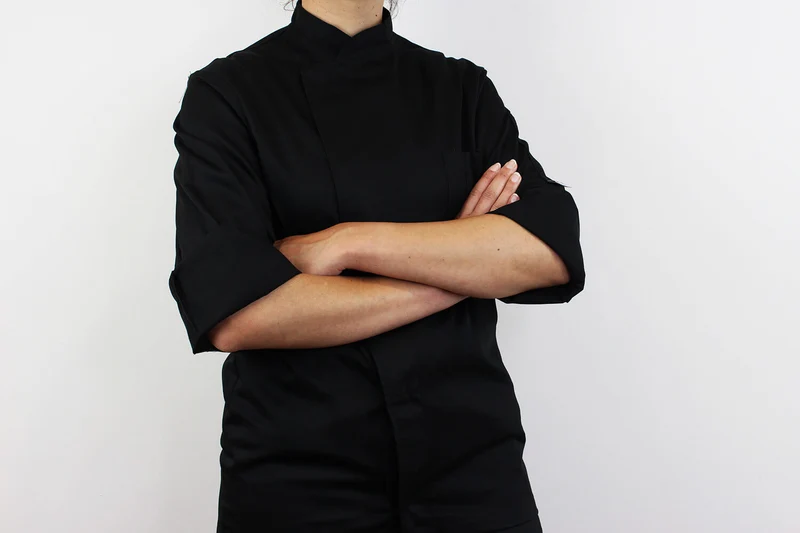 Veste de cuisine unisexe Egochef Cheap Air Plus noire polyester et coton à manches longues