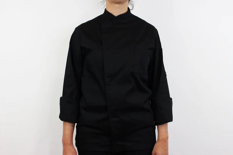 Veste de cuisine unisexe Egochef Cheap Air Plus noire polyester et coton à manches longues