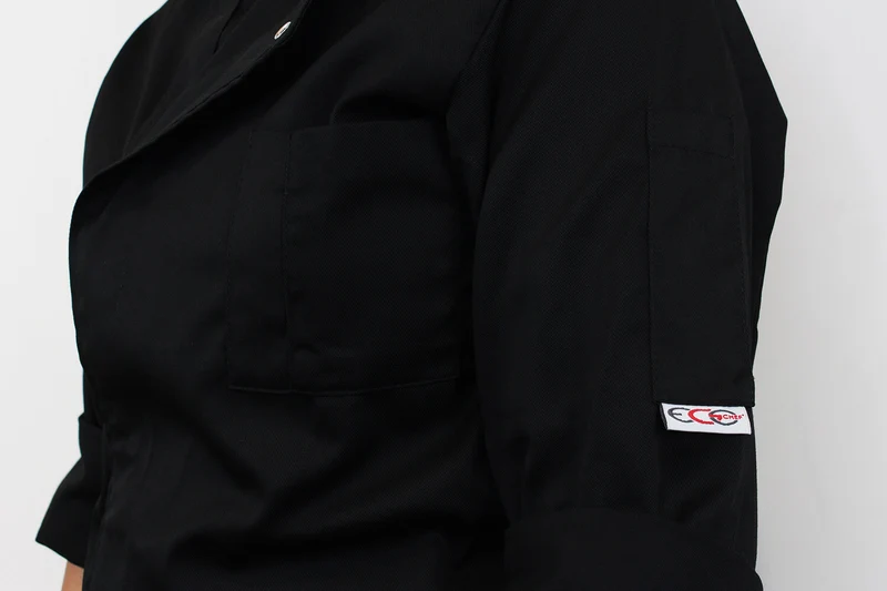 Veste de cuisine unisexe Egochef Cheap Air Plus noire polyester et coton à manches longues