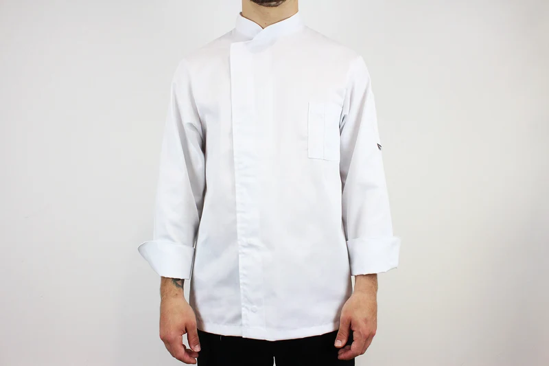 Veste de cuisine unisexe Egochef Cheap Air Plus blanche polyester et coton à manches longues