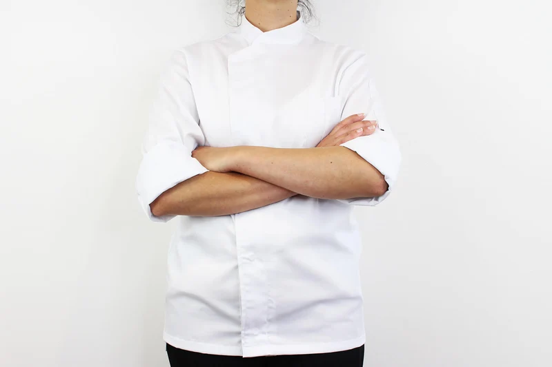 Veste de cuisine unisexe Egochef Cheap Air Plus blanche polyester et coton à manches longues