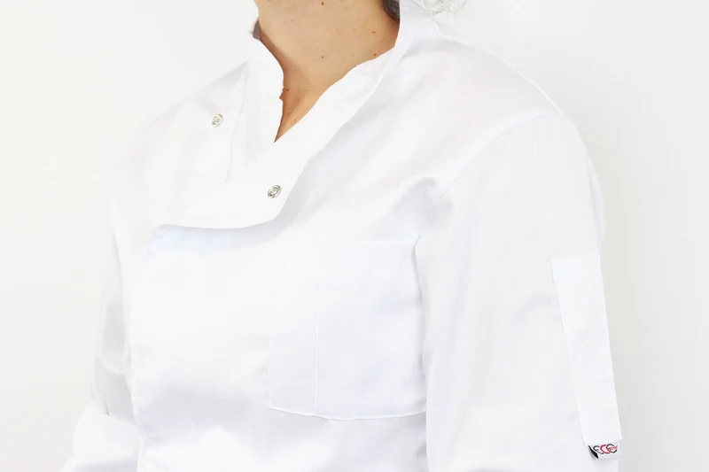 Veste de cuisine unisexe Egochef Cheap Air Plus blanche polyester et coton à manches longues