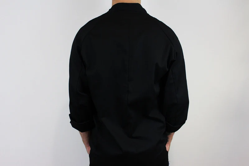 Veste de cuisine unisexe Egochef Sushi noire kimono polyester et coton à manches longues