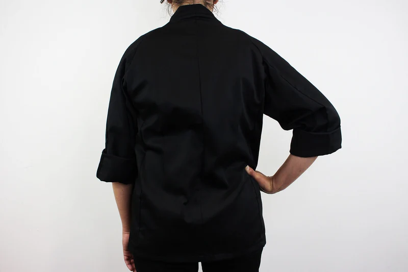 Veste de cuisine unisexe Egochef Sushi noire kimono polyester et coton à manches longues