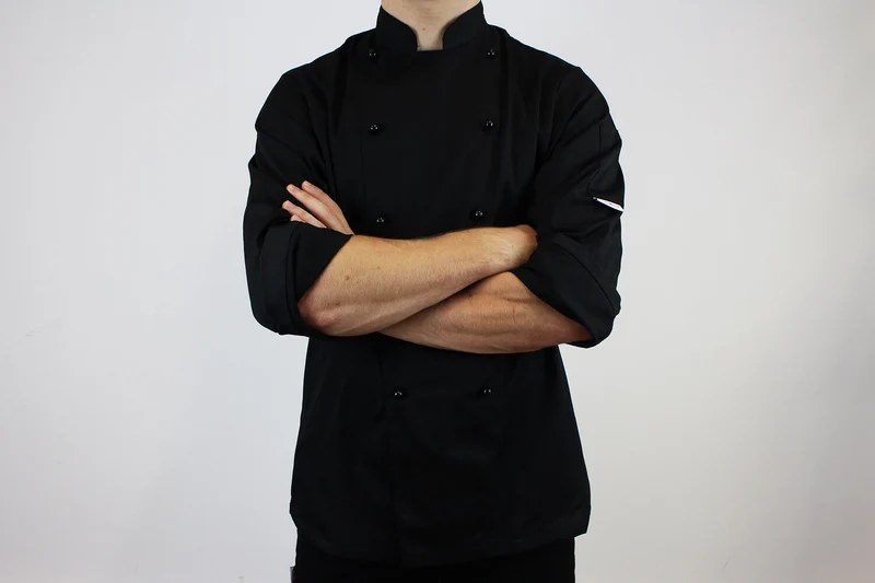 Veste de cuisine unisexe Egochef Safety noire polyester et coton à manches longues