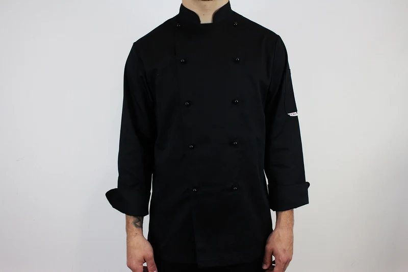 Veste de cuisine unisexe Egochef Safety noire polyester et coton à manches longues