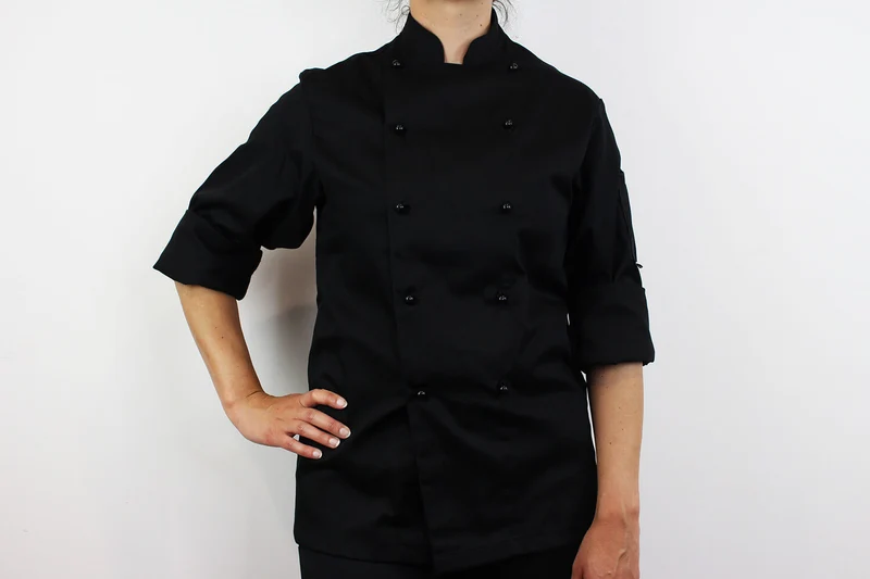 Veste de cuisine unisexe Egochef Safety noire polyester et coton à manches longues