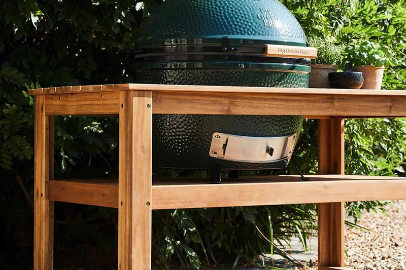 Table en bois d'eucalyptus pour barbecue Big Green Egg XLarge