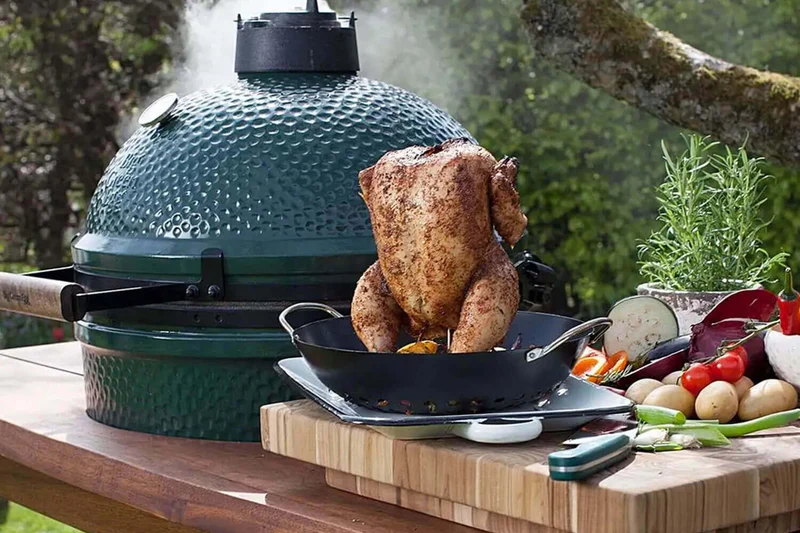 Table en bois d'eucalyptus pour barbecue Big Green Egg Large