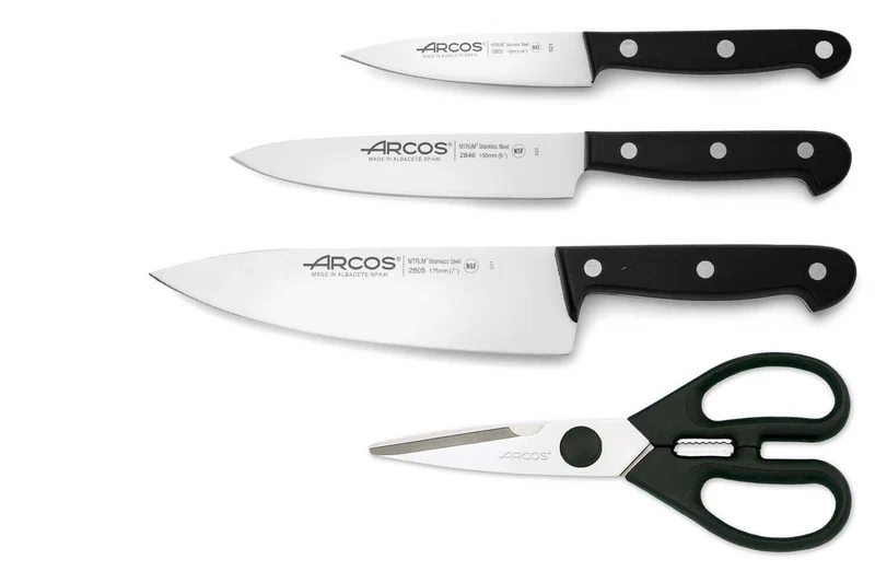 Bloc en bois de 3 couteaux de cuisine + ciseaux Arcos Universal