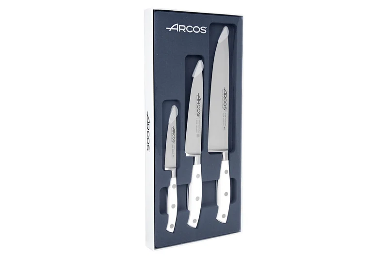 Coffret 3 couteaux Arcos Riviera White forgés : 1 Office + 2 Cuisines (15cm / 20cm)
