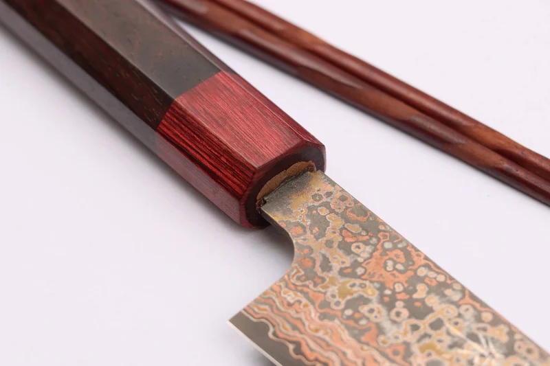 Couteau sujihiki 27cm japonais artisanal Takeshi Saji VG10 Rainbow Nashiji