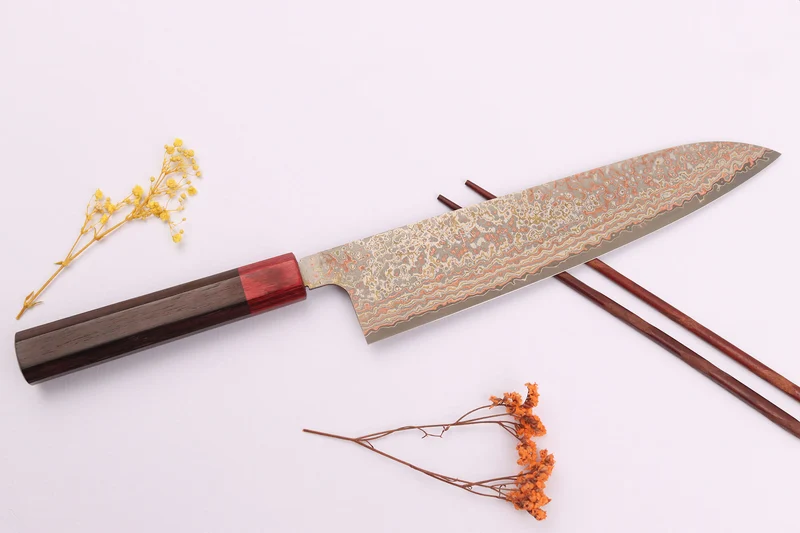 Couteau de chef 24cm japonais artisanal Takeshi Saji VG10 Rainbow Nashiji