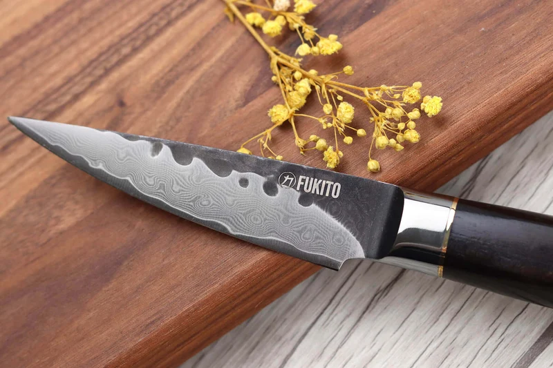 Coffret 3 couteaux Fukito Ébène Damas VG10 Chef + Universel + Office