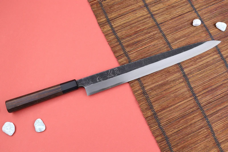Couteau yanagiba 33cm japonais artisanal Hatsukokoro Shirasagi manche en wengé